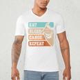 Eat Sleep Canoe Repeat Vintage Canoeing Canoeist Men Boys Raglan Baseball Tee Men's V-Neck T-Shirt