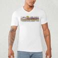 Trendy Canoe Silhouette Colourful Landscape Raglan Baseball Tee Men's V-Neck T-Shirt