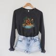 Bigfoot Kayak Paddling Lake Canoe Bigfoot Sasquatch Kayaking Raglan Sleeve Sweatshirt Dark Grey Heather