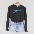 Blue Water Swimming In Freestyle Stroke Raglan Sleeve Sweatshirt Dark Grey Heather