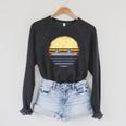 Canoe Canoeing Vintage Sunset Raglan Sleeve Sweatshirt Dark Grey Heather