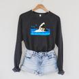 Cat Swimming Pool Raglan Sleeve Sweatshirt Dark Grey Heather