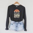 Eat Sleep Swim Repeat Swimmer Swimming Raglan Sleeve Sweatshirt Dark Grey Heather