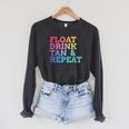 Float Drink Tan Repeat Summer Swimming Beach Pool Vacation Raglan Sleeve Sweatshirt Dark Grey Heather