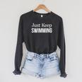Just Keep Swimming Raglan Sleeve Sweatshirt Dark Grey Heather Just Keep Swimming Raglan Sleeve Sweatshirt Dark Grey Heather