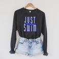 Just Swim Swimmer Swimming Raglan Sleeve Sweatshirt Dark Grey Heather