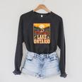 Lake Ontario Canoe Fishing Light House Sunset Retro Raglan Baseball Tee Raglan Sleeve Sweatshirt Dark Grey Heather