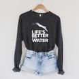 Life Is The Better In The Water Swimming Swimmers Raglan Sleeve Sweatshirt Dark Grey Heather Life Is The Better In The Water Swimming Swimmers Raglan Sleeve Sweatshirt Dark Grey Heather