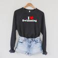 I LOVE HEART SWIMMING Raglan Sleeve Sweatshirt Dark Grey Heather I LOVE HEART SWIMMING Raglan Sleeve Sweatshirt Dark Grey Heather