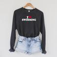 I Love Swimming Raglan Sleeve Sweatshirt Dark Grey Heather