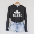 Maine Canoe Kayak Moose USA America Souvenir Raglan Sleeve Sweatshirt Dark Grey Heather