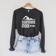 Swim Slogan Funny Swimming Mode On Swim Raglan Sleeve Sweatshirt Dark Grey Heather