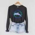 Swimming Dolphin Maori Sun Tribal Waves 2-Sided Raglan Sleeve Sweatshirt Dark Grey Heather
