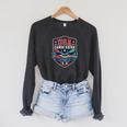 USA Canoe Kayak Paddling American Flag Emblem Raglan Sleeve Sweatshirt Dark Grey Heather