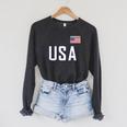 USA Flag Swim Swimming Sport Practice Equipment Men Women Raglan Sleeve Sweatshirt Dark Grey Heather