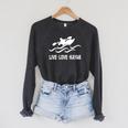 Women's Kayaking Live Love Kayak Kayaker Canoe Boat Paddling Lover Raglan Sleeve Sweatshirt Dark Grey Heather