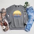 Canoe Canoeing Vintage Sunset Raglan Sleeve Sweatshirt Deep Heather