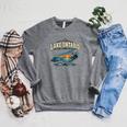 Lakes Lake Ontario Fishing Canoe Lighthouse Outdoor Raglan Sleeve Sweatshirt Deep Heather