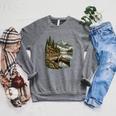 Women's Lakeside Canoe Cabin Escape Scene Raglan Sleeve Sweatshirt Deep Heather