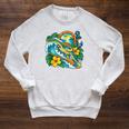 Green Sea Turtle Surfs Past a Canoe Paddle Sleeveless Raglan Sleeve Sweatshirt Heather Mustard