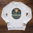 National Park Voyageurs Retro Sunset Canoe Paddling Badge Raglan Sleeve Sweatshirt Heather Mustard