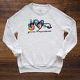 Peace Love Swim Tie Dye Swimmer Swimming Summer Trip Raglan Sleeve Sweatshirt Heather Mustard Peace Love Swim Tie Dye Swimmer Swimming Summer Trip Raglan Sleeve Sweatshirt Heather Mustard