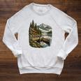 Women's Lakeside Canoe Cabin Escape Scene Raglan Sleeve Sweatshirt Heather Mustard