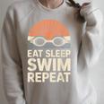 Eat Sleep Swim Repeat Swimmer Swimming Raglan Sleeve Sweatshirt Heather Forest