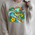 Green Sea Turtle Surfs Past a Canoe Paddle Sleeveless Raglan Sleeve Sweatshirt Heather Forest