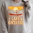 Lake Ontario Canoe Fishing Light House Sunset Retro Raglan Baseball Tee Raglan Sleeve Sweatshirt Heather Forest