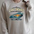 Lakes Lake Ontario Fishing Canoe Lighthouse Outdoor Raglan Sleeve Sweatshirt Heather Forest