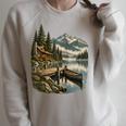 Lakeside Canoe Cabin Escape Scene Raglan Baseball Tee Raglan Sleeve Sweatshirt Heather Forest