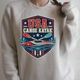 USA Canoe Kayak Paddling American Flag Emblem Raglan Sleeve Sweatshirt Heather Forest