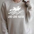Women's Kayaking Live Love Kayak Kayaker Canoe Boat Paddling Lover Raglan Sleeve Sweatshirt Heather Forest