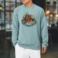 Bigfoot Kayak Paddling Lake Canoe Bigfoot Sasquatch Kayaking Raglan Sleeve Sweatshirt Cardinal