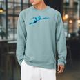 Blue Water Swimming In Freestyle Stroke Raglan Sleeve Sweatshirt Cardinal