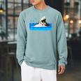 Cat Swimming Pool Raglan Sleeve Sweatshirt Cardinal