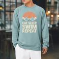 Eat Sleep Swim Repeat Swimmer Swimming Raglan Sleeve Sweatshirt Cardinal