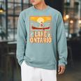 Lake Ontario Canoe Fishing Light House Sunset Retro Raglan Baseball Tee Raglan Sleeve Sweatshirt Cardinal