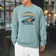 Lakes Lake Ontario Fishing Canoe Lighthouse Outdoor Raglan Sleeve Sweatshirt Cardinal