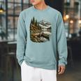 Lakeside Canoe Cabin Escape Scene Raglan Baseball Tee Raglan Sleeve Sweatshirt Cardinal