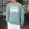 Swim Dad Proud Swimming Dad Of A Swimmer Dad Swim Father Raglan Sleeve Sweatshirt Cardinal