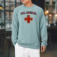 Swimming Pool Manager Beach Vacay Lifeguards Swim Cruise Raglan Sleeve Sweatshirt Cardinal