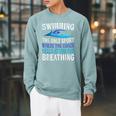 Swimming Only Sport Where The Coach Swimmer Swim Team Raglan Sleeve Sweatshirt Cardinal