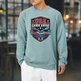 USA Canoe Kayak Paddling American Flag Emblem Raglan Sleeve Sweatshirt Cardinal