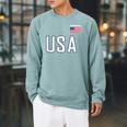 USA Flag Swim Swimming Sport Practice Equipment Men Women Raglan Sleeve Sweatshirt Cardinal