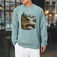 Women's Lakeside Canoe Cabin Escape Scene Raglan Sleeve Sweatshirt Cardinal