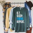 67 Sleep Swim Repeat Swimming Swimmer 67 Meme Raglan Sleeve Sweatshirt Heather Blue Lagoon