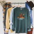 Bigfoot Kayak Paddling Lake Canoe Bigfoot Sasquatch Kayaking Raglan Sleeve Sweatshirt Heather Blue Lagoon
