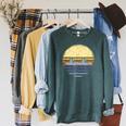 Canoe Canoeing Vintage Sunset Raglan Sleeve Sweatshirt Heather Blue Lagoon